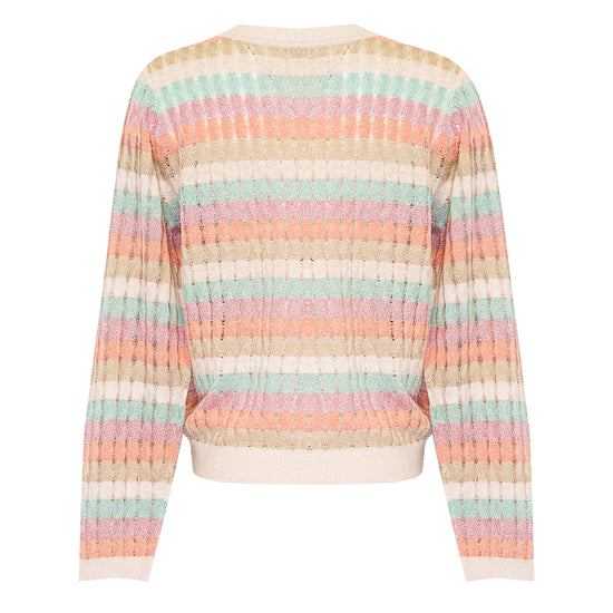 Long Sleeve Top In Striped Racking Knit Beige/Gold/Peach/Pink/Mint