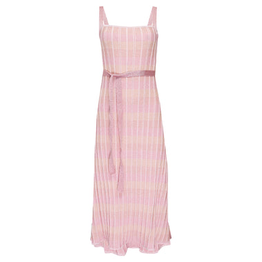 Multicolour Midi Dress with Front Ties In Ribbed Knit Pink - Dress