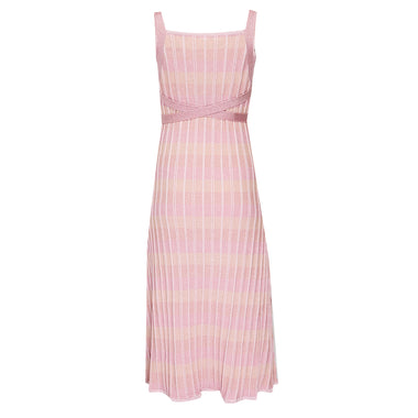 Multicolour Midi Dress with Front Ties In Ribbed Knit Pink - Dress