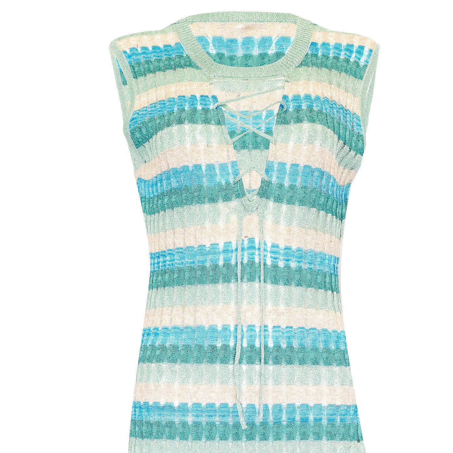 Racking Knit Maxi Dress with Criss Cross Front Neckline Beige/Green/Mint/Blue
