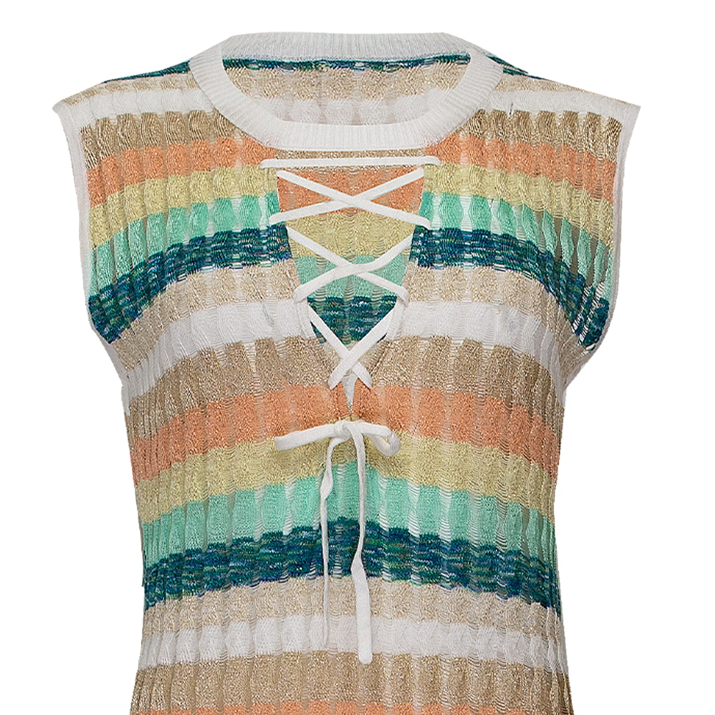 Load image into Gallery viewer, Racking Knit Maxi Dress with Criss Cross Front Neckline White/Green - Dress
