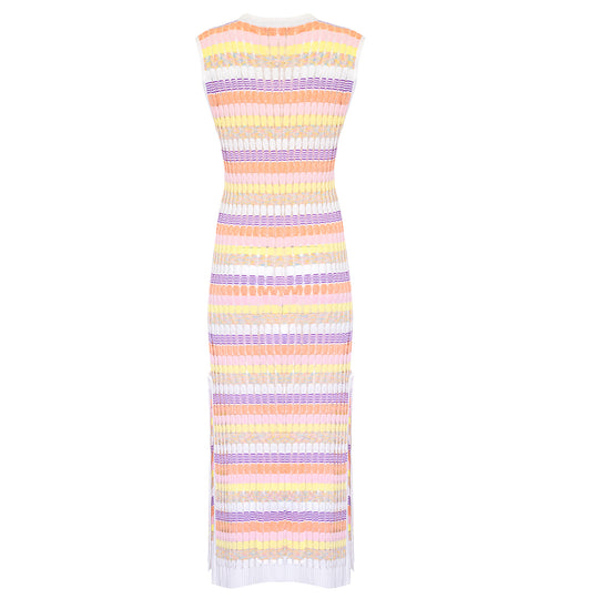 Racking Knit Dress: Maxi with Front Neckline in Triple Shade