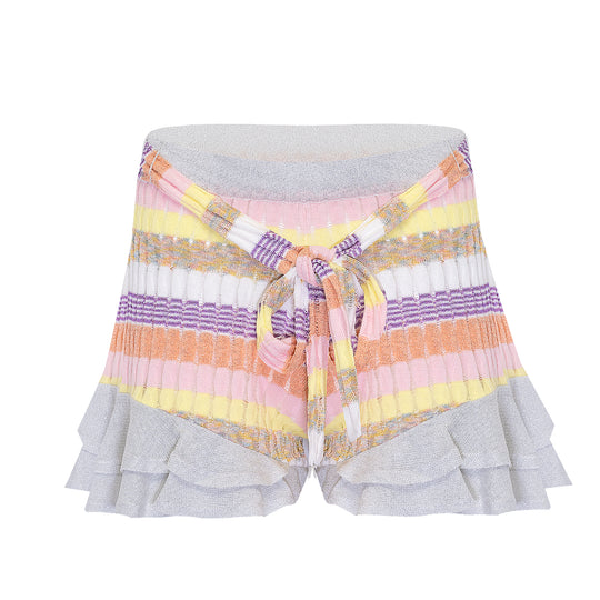 Striped Frill Shorts: Pink Racking Knit & Triple Tone Frill