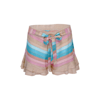 Striped Frill Shorts In Drop Stitch Knit With Ties Orange - Shorts