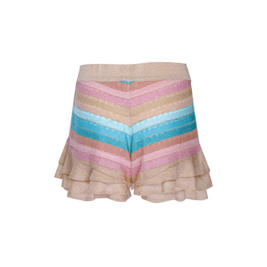 Striped Frill Shorts In Drop Stitch Knit With Ties Orange - Shorts