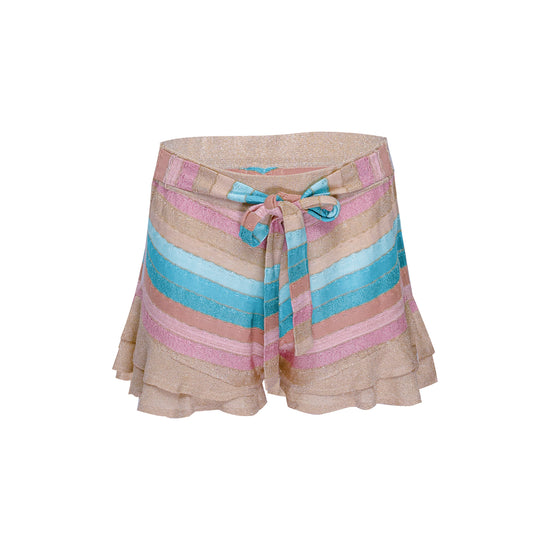 Striped Frill Shorts In Drop Stitch Knit With Ties Orange