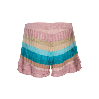 Striped Frill Shorts In Drop Stitch Knit With Ties Orange - Shorts