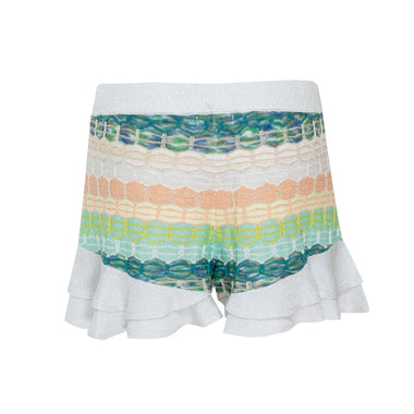 Striped Frill Shorts In Honeycomb Knit With Tie Belt White/Green - Shorts