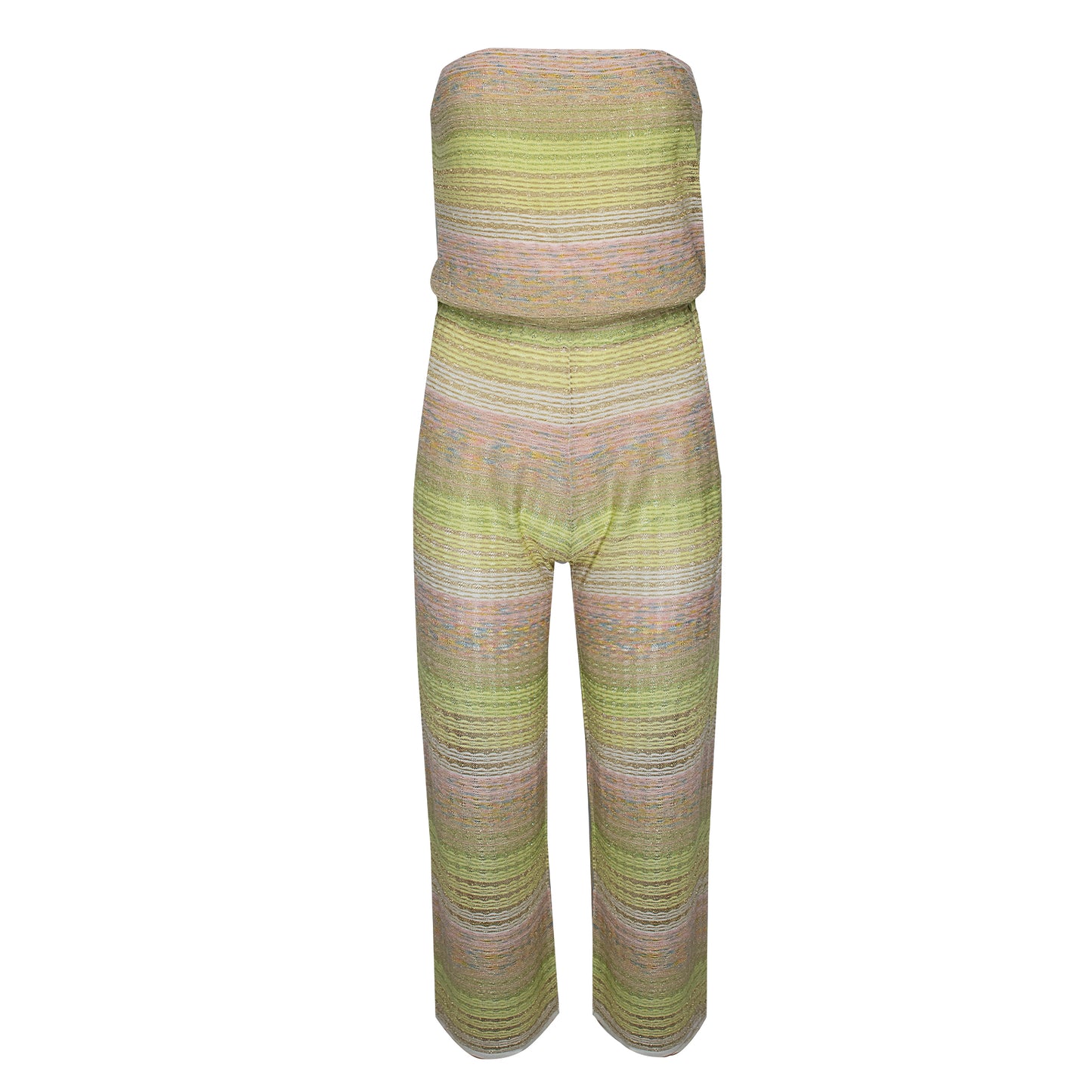 Striped Jumpsuit In Drop Stitch Knit White
