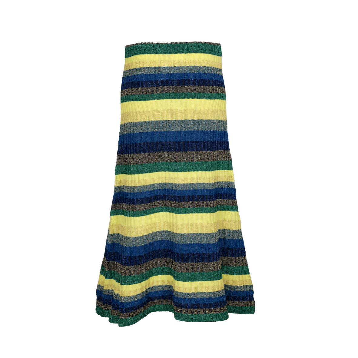 Striped Maxi Skirt In Tuck Stitch Knit Yellow/Green