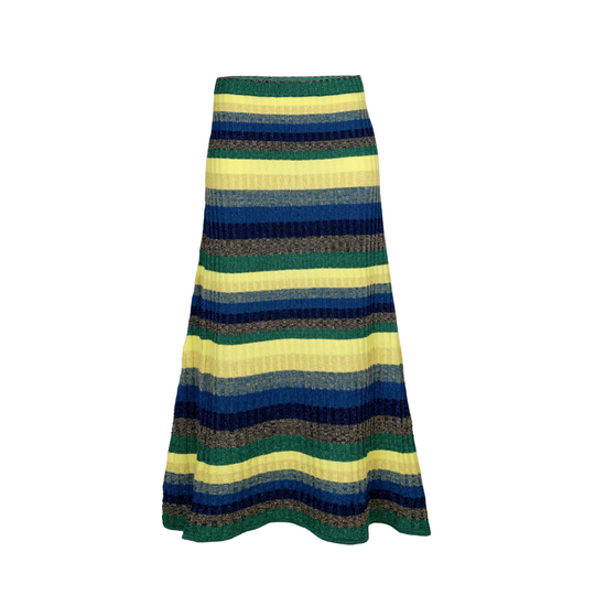 Striped Maxi Skirt In Tuck Stitch Knit Yellow/Green