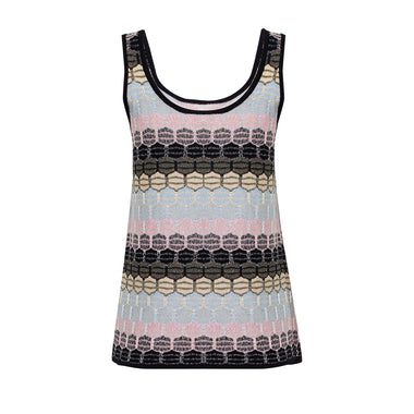 Striped Tank Top In Honeycomb Knit Black - Top