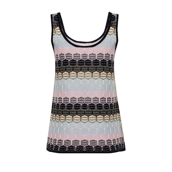 Striped Tank Top In Honeycomb Knit Black
