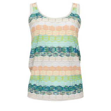 Striped Tank Top In Honeycomb Knit White/Green - Top