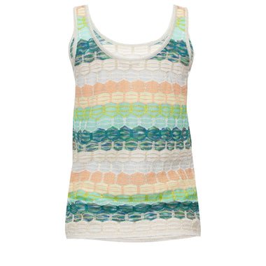 Striped Tank Top In Honeycomb Knit White/Green - Top