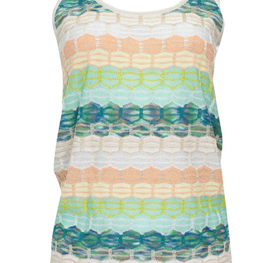 Striped Tank Top In Honeycomb Knit White/Green - Top