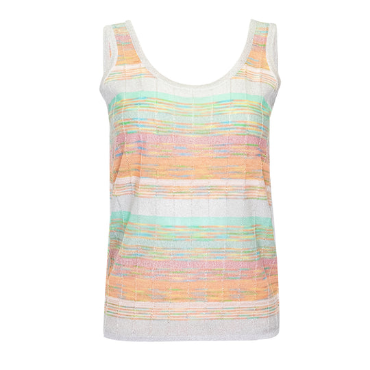 Tank Top In Striped Tuck Stitch Knit White/Pink
