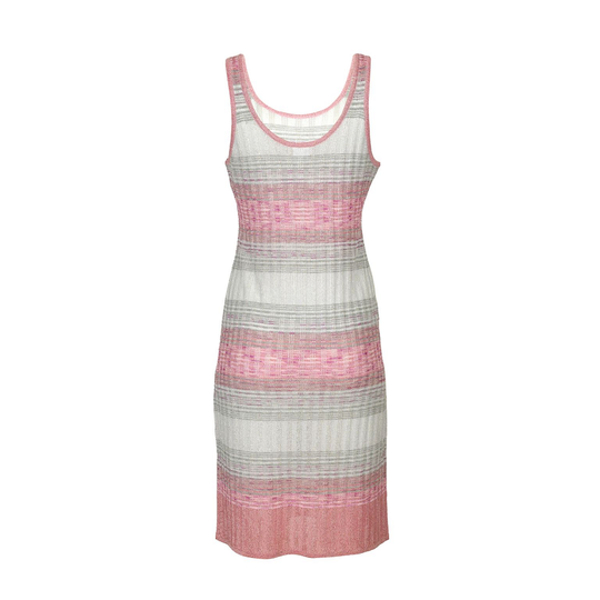 Midi Striped Dress In Ribbed Knit White/Pink