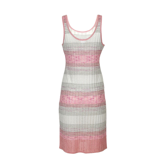 Load image into Gallery viewer, Midi Striped Dress In Ribbed Knit White/Pink
