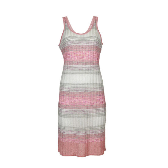Load image into Gallery viewer, Midi Striped Dress In Ribbed Knit White/Pink
