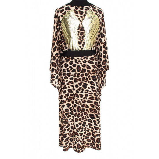 Safari Brown Leopard Kimono Long w/ Wings