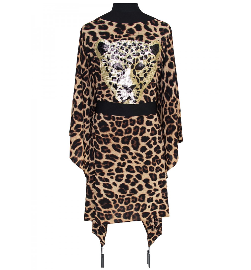 Safari Brown Leopard Midi Kimono Panther Black