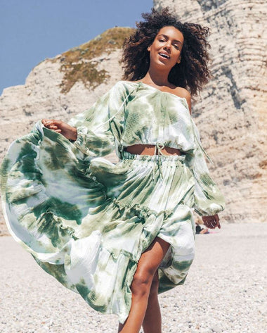 Tie Dye Top & Maxi Skirt Moss - Set