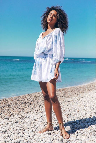 Tie Dye Top And Mini Skirt Sky Blue - Set
