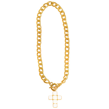 White Cross Necklace With Gold Chain - Necklace