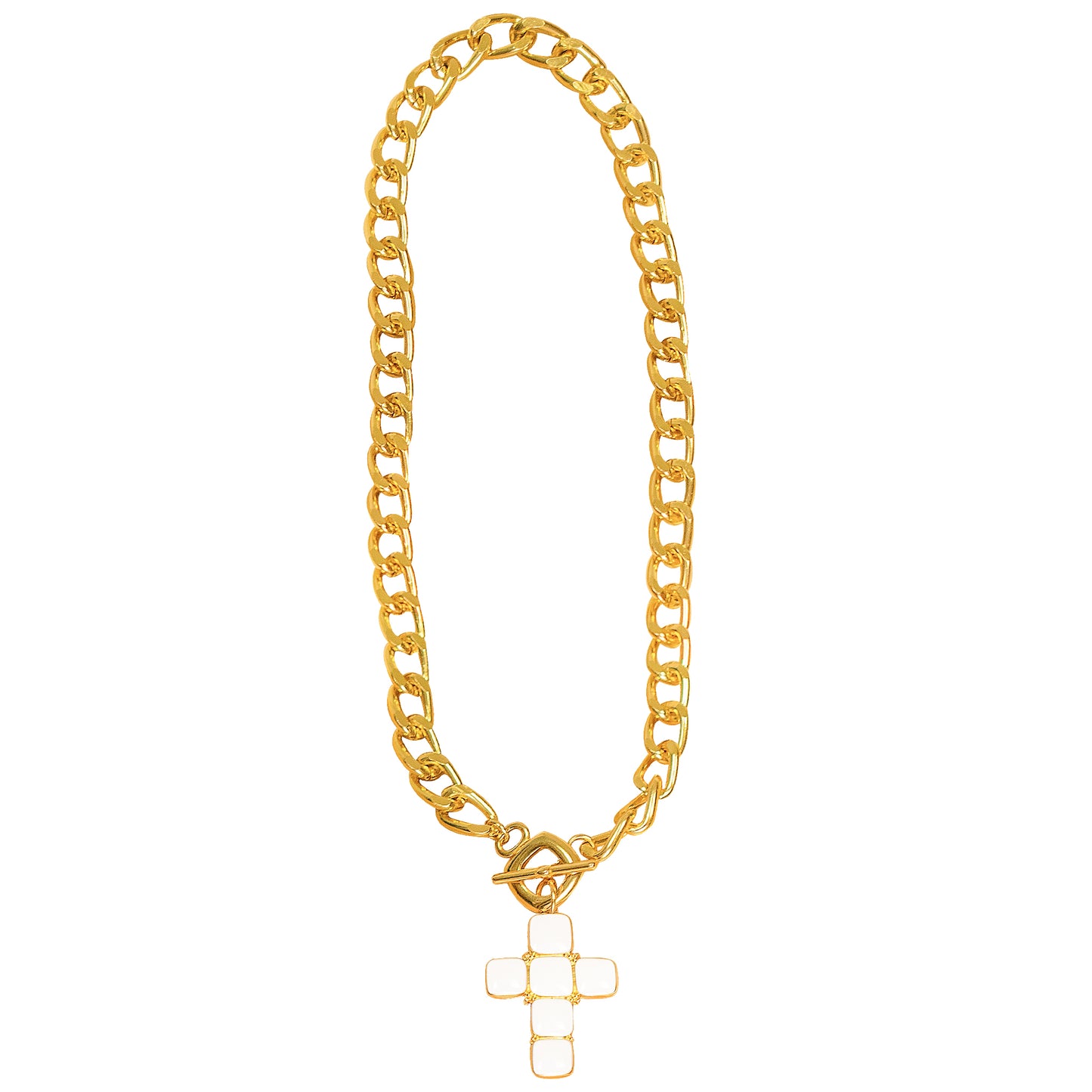 Load image into Gallery viewer, White Cross Necklace With Gold Chain - Necklace
