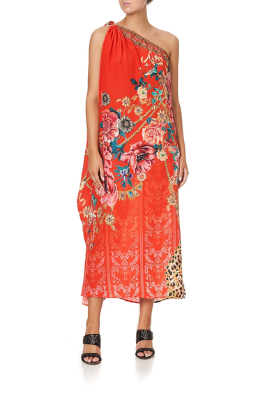 Asymmetric Maxi Kaftan in Red Floral Print