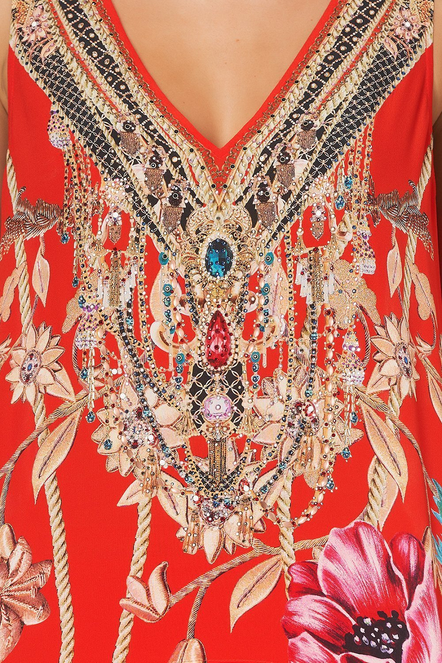 Load image into Gallery viewer, Red Designer Top with Crystal Embellishment
