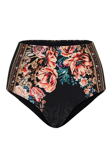  High Leg Bikini Bottoms in Black Floral Print