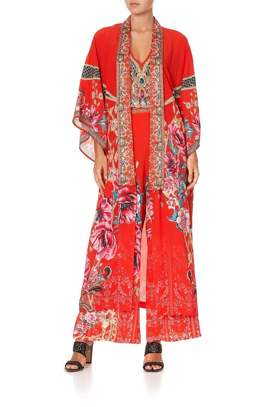 Long Silk Kimono Robe In Red
