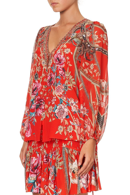 Load image into Gallery viewer, Camilla Red Blouse with V Neck
