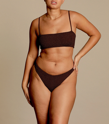 Gigi Bikini Metallic Crinkle Chocolate - ONE SIZE - Bikini