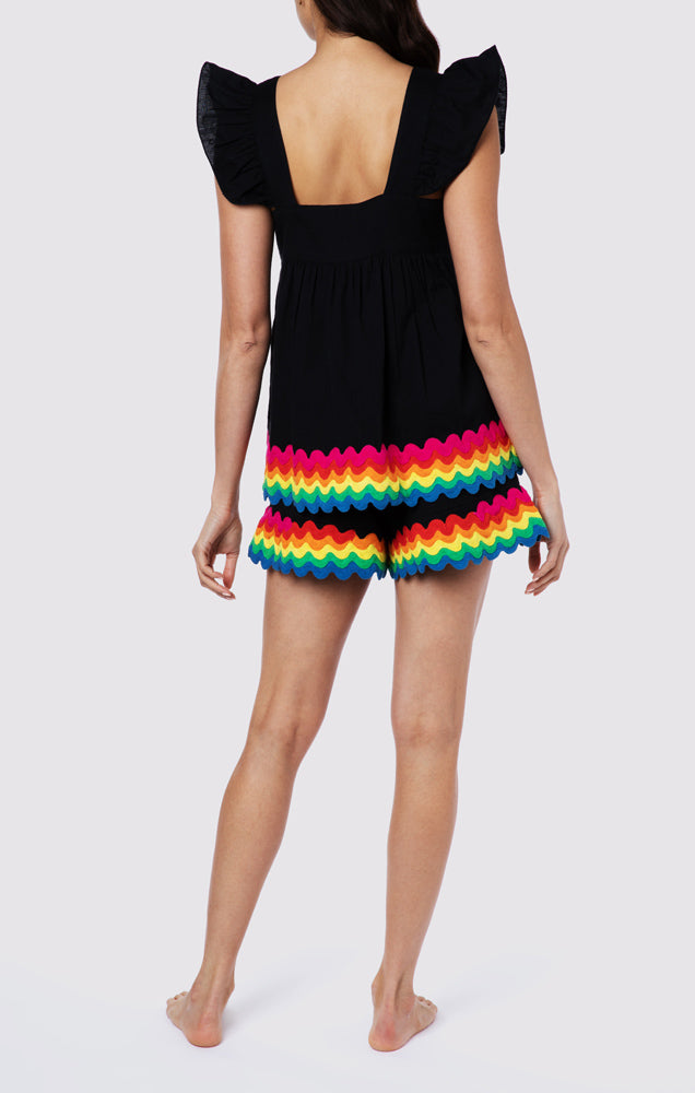 Load image into Gallery viewer, Baby Doll Top with Rainbow Ric Rac Trim - Lined Black/Rainbow Bright - Top
