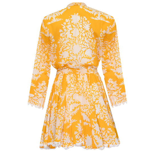 Long Sleeve Beach Dress In Palladio Print Saffron