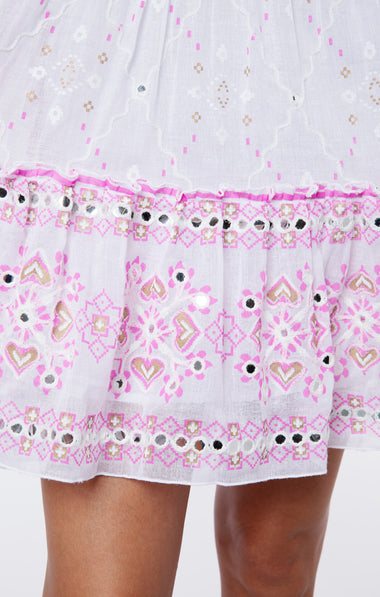 Mosaic Dress: Flared Sleeve with Gold & White Embroidery - Dress