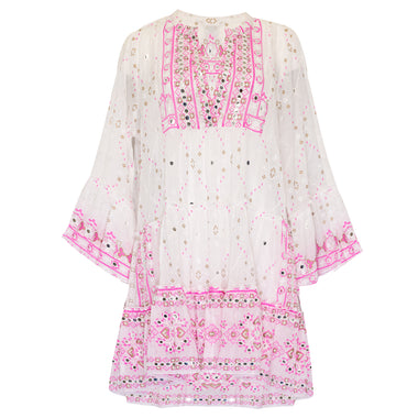 Mosaic Dress: Flared Sleeve with Gold & White Embroidery - Dress