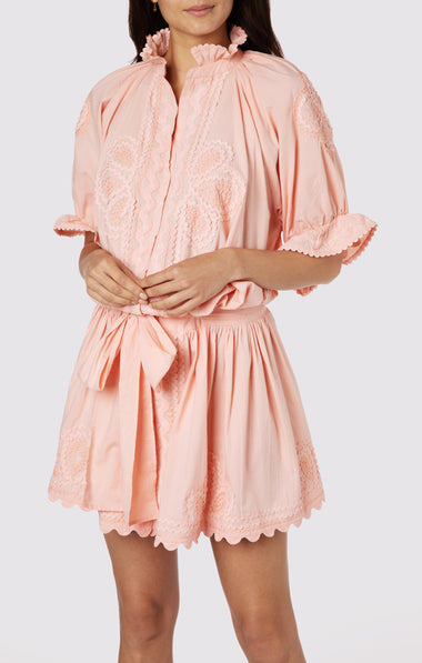 Poplin Blouson Dress With Ric Rac Embroidery Jaipur Pink - Dress