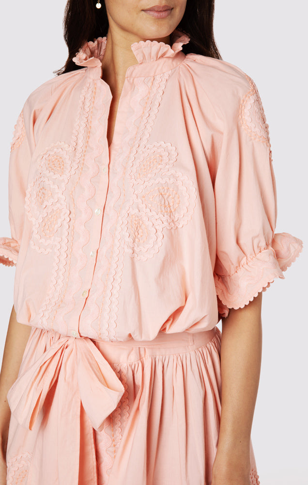 Load image into Gallery viewer, Poplin Blouson Dress With Ric Rac Embroidery Jaipur Pink - Dress
