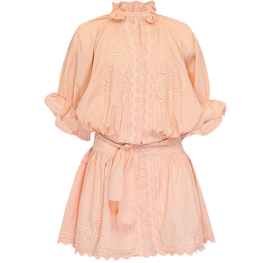 Load image into Gallery viewer, Poplin Blouson Dress With Ric Rac Embroidery Jaipur Pink
