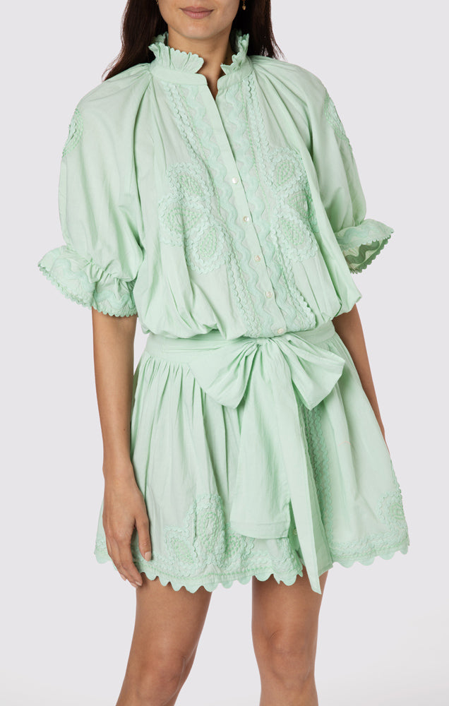 Load image into Gallery viewer, Poplin Blouson Dress With Ric Rac Embroidery Black - Dress
