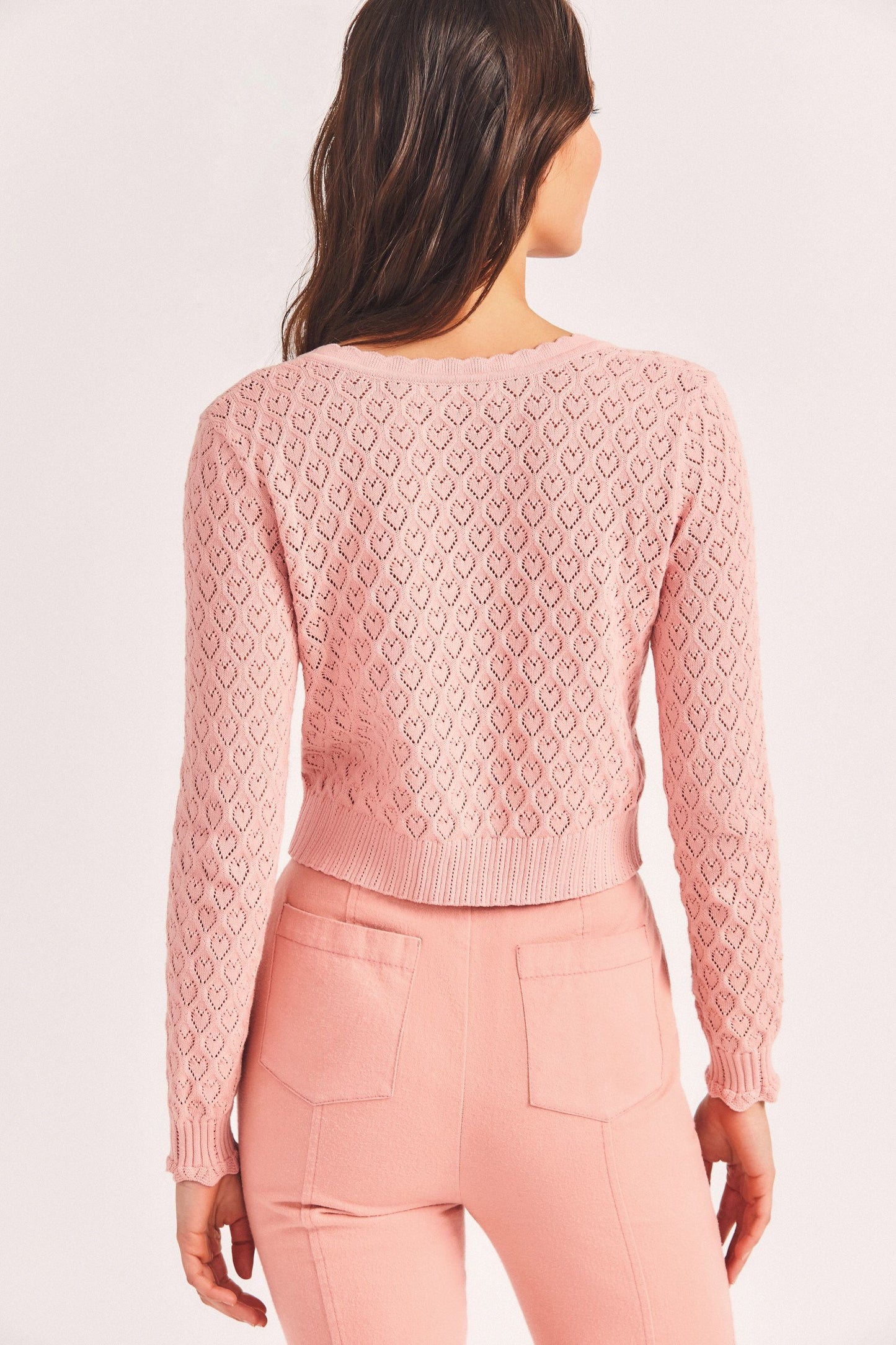 Cardigan with Heart-Shaped Pointelle Knit Fabric
