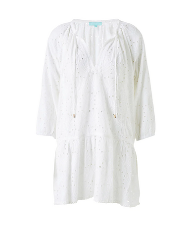 Detailing of cut-out design on Broderie Anglaise Kaftan