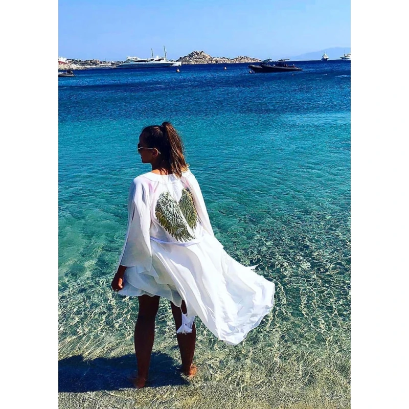 Load image into Gallery viewer, White Kimono with Angel Wings Long - Kimono
