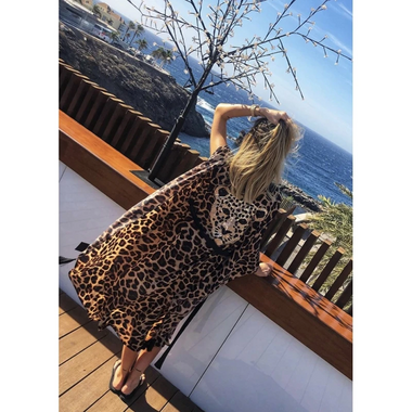 Leopard Print Kimono With Black Trim - Kaftan