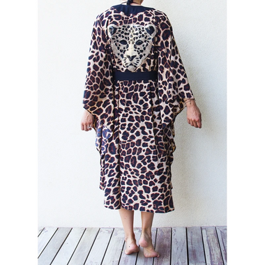 Leopard Print Kimono With Black Trim - Kaftan