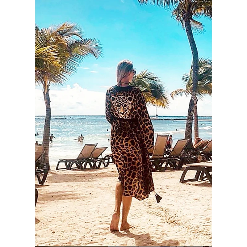 Leopard Print Kimono With Black Trim